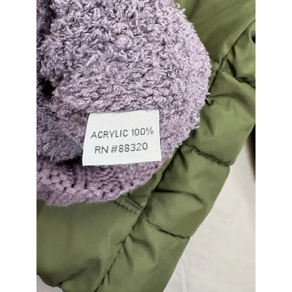 Children’s Place Green Puffer Coat SZ 5/6 Unisex + Purple CC Beanie Kids Bundle